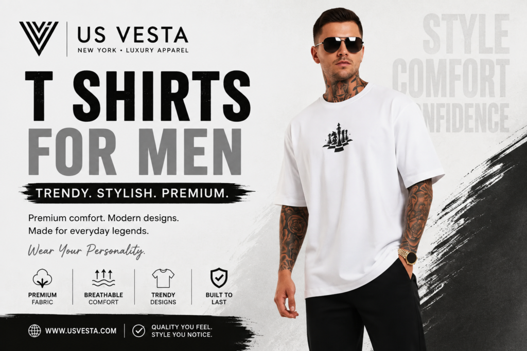 T Shirts for Men by US Vesta featuring premium white oversized t shirt with stylish design, breathable fabric and modern fashion