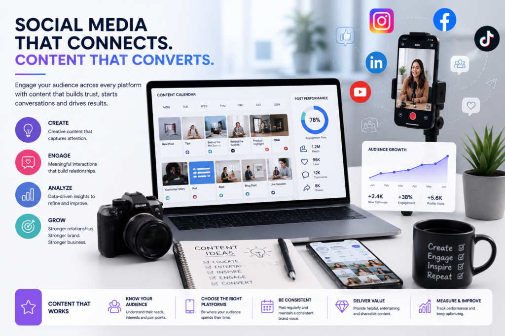 Social media marketing strategy for digital marketing audience engagement and brand growth