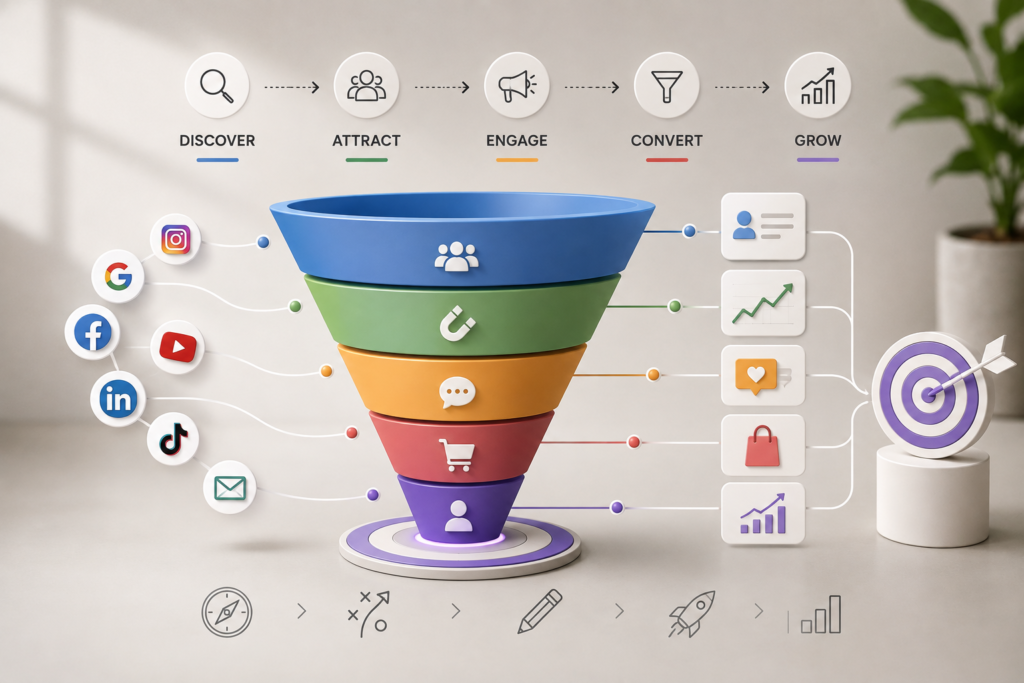 Digital marketing strategy planning process for audience targeting content channels and business goals