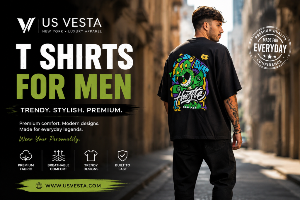 T Shirts for Men by US Vesta featuring premium stylish oversized graphic t shirt with modern design and comfortable fabric