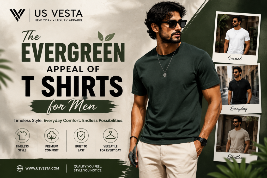 Evergreen T Shirts for Men by US Vesta showcasing timeless style, premium comfort, versatile fashion and modern everyday wear